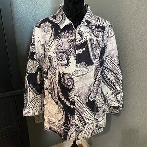 Chico's Jacket Womens Size 3 XL Paisley 3/4 Sleeves Pockets Lightweight Travel